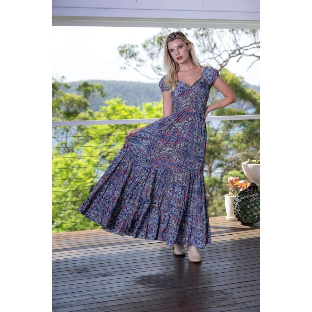 Cienna Silky Livia Rosa Dress Maxi Ruffle Pretty Floral Size Small